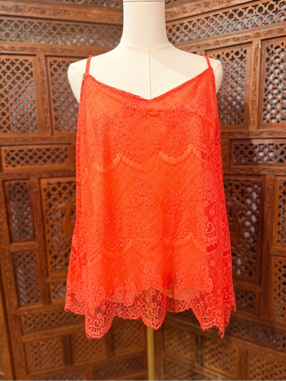 Maurices Neon Coral Lace Swing Tank Top | Size 2 (2X) | Boho Layering Cami